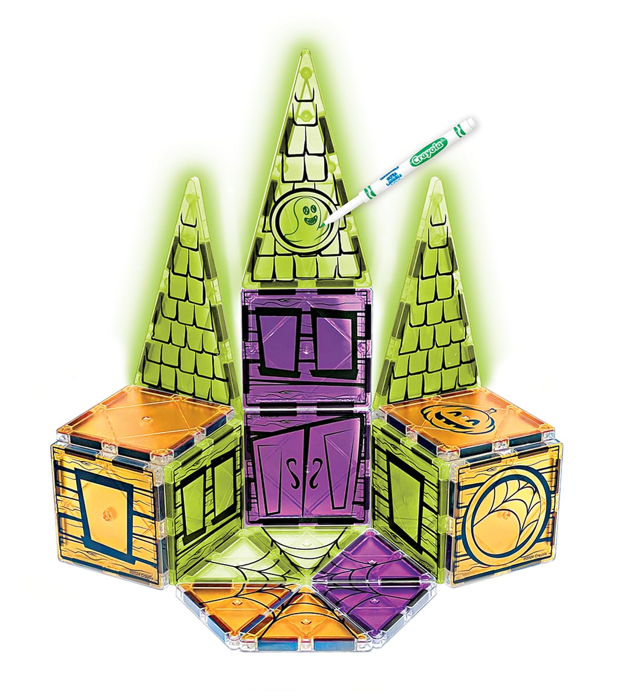 CreateOn Crayola Halloween Glow Doodle Magnetic Tiles Set, Building Set for Kids, STEM Toys for Boys and Girls Ages 3 and Up, 25-Piece Set