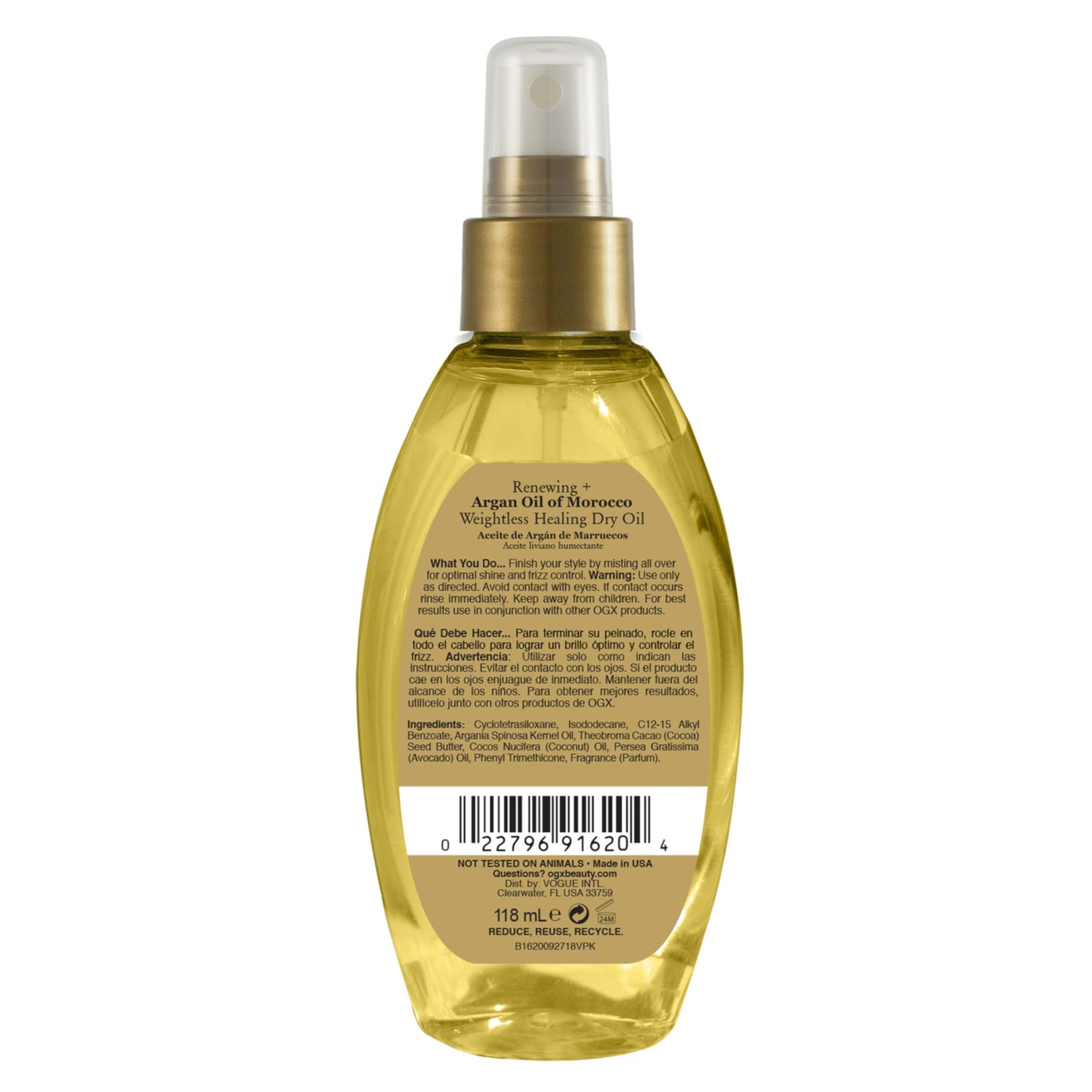 OGX Renewing + Argan Oil of Morocco Dry Oil Spray | Lightweight Mist for Frizz Control, Split Ends & Shine | Paraben & Sulfate Free, 4 fl oz