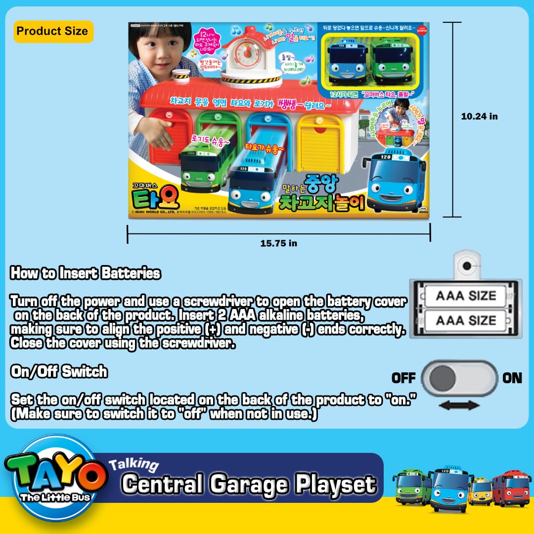Tayo The Little Bus Central Garage Playset – Action Car Figures, Popular Korean Cartoon Toys, Christmas & Birthday Gifts for Kids