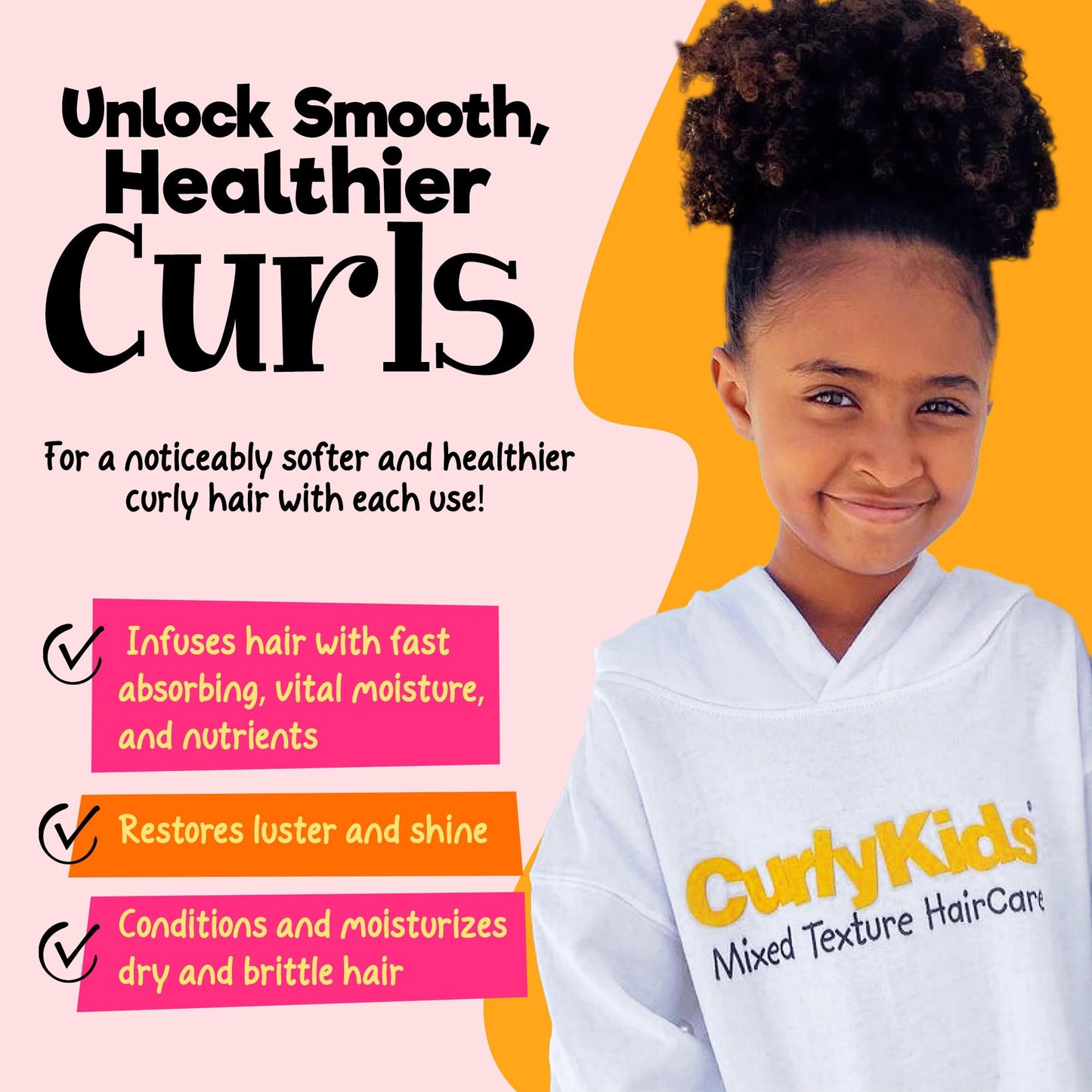 CurlyKids Hair Detangler Conditioner for Kids Kinky, Wavy & Curly Hair - Sulfate & Paraben Free Hair Care Formula - 8oz