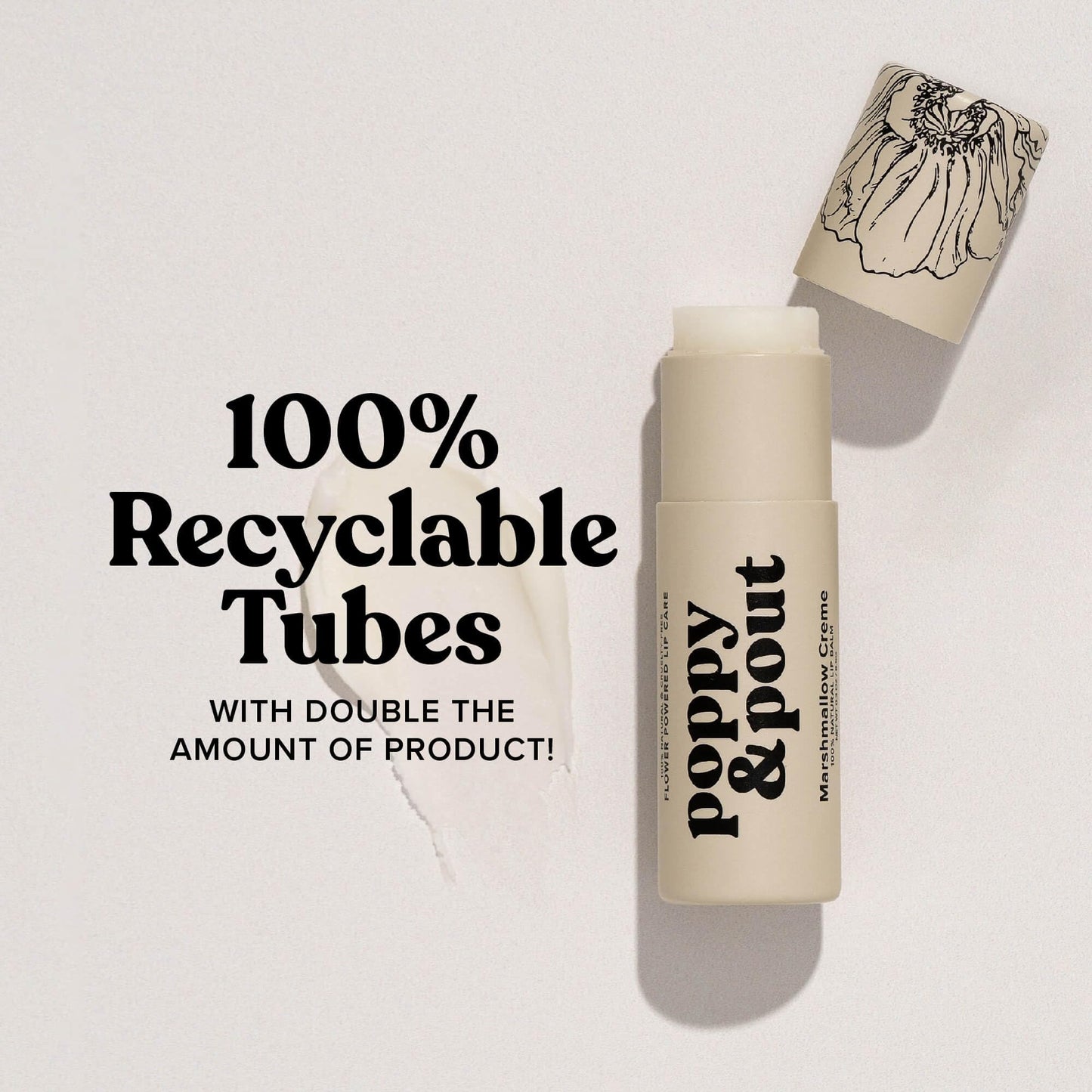 Poppy & Pout Marshmallow Creme Jumbo Lip Balm – All Natural, Hydrating with Beeswax, Vitamin E & Coconut Oil, Cruelty-Free, Eco Tube