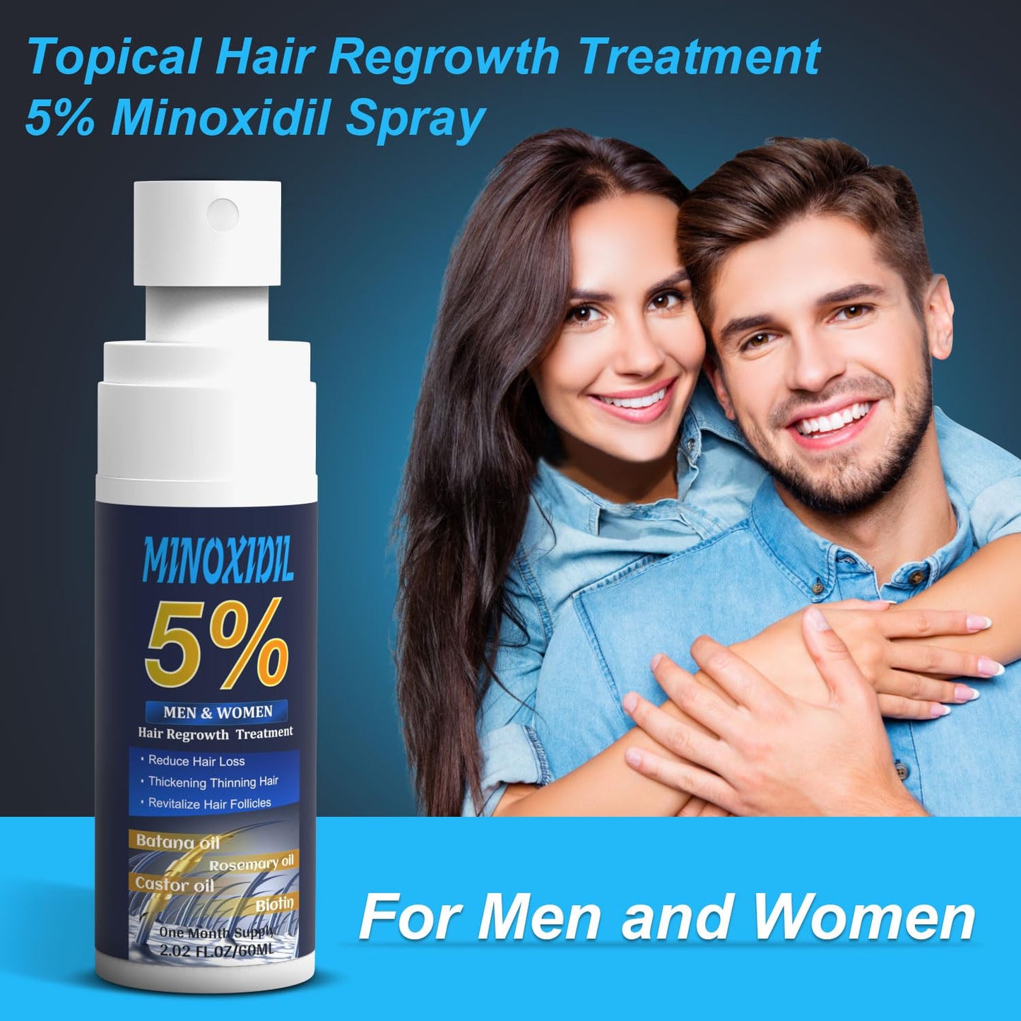 5% Minoxidil Hair Growth Serum for Men & Women – Extra Strength Hair Loss Solution with Biotin, Batana & Rosemary for Thicker Hair & Beard, 2.02 Fl Oz