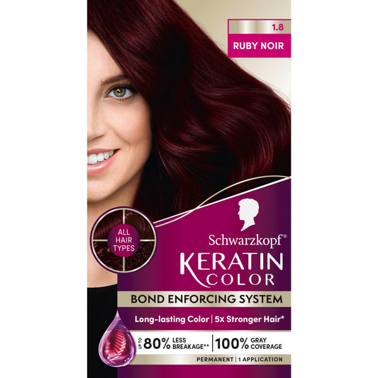 Schwarzkopf Keratin Permanent Hair Color Cream 1.8 Ruby Noir – Professional Salon Quality, 100% Gray Coverage, Bond Enforcing System