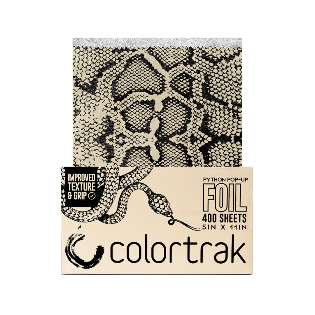 Colortrak Python Pop-Up Foil with Dispenser (400 Ct) – Pre-Cut 5"x11" Non-Slip Embossed Sheets for Hair Coloring, Highlighting & Salon Use