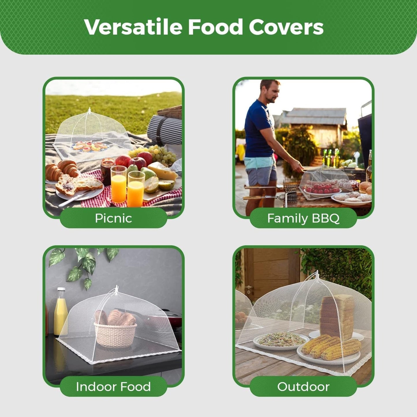 Simply Genius 6-Pack Pop-Up Mesh Food Covers – 17x17” Collapsible Umbrella Tents for Outdoor Parties, Picnics & BBQs