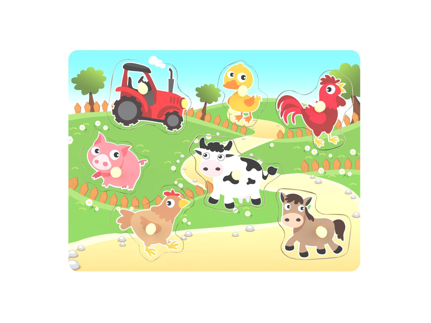 Wooden Puzzles Farm Chunky Baby Puzzles Peg Board, Full-Color Pictures for Preschool Educational Jigsaw Puzzles, 7Pieces
