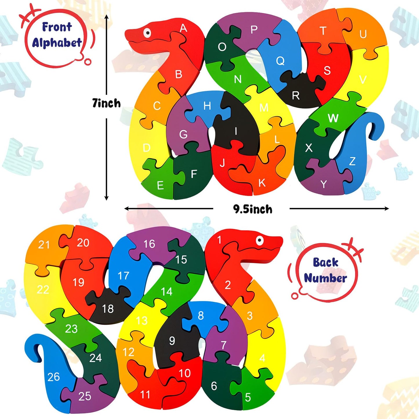 LovesTown Montessori Wooden Alphabet Puzzle – Snake ABC Learning Toy for Toddlers, Educational Jigsaw for Early Childhood, Gift for Kids