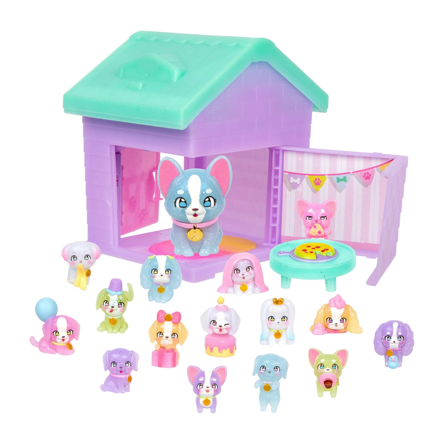 Little Live Pets Dog House Playset, Mama Surprise Families Puppy Party Pack, 15 Mini Collectible Puppies, Fold-Out Dog Playset Toy Gift for Kids 5+