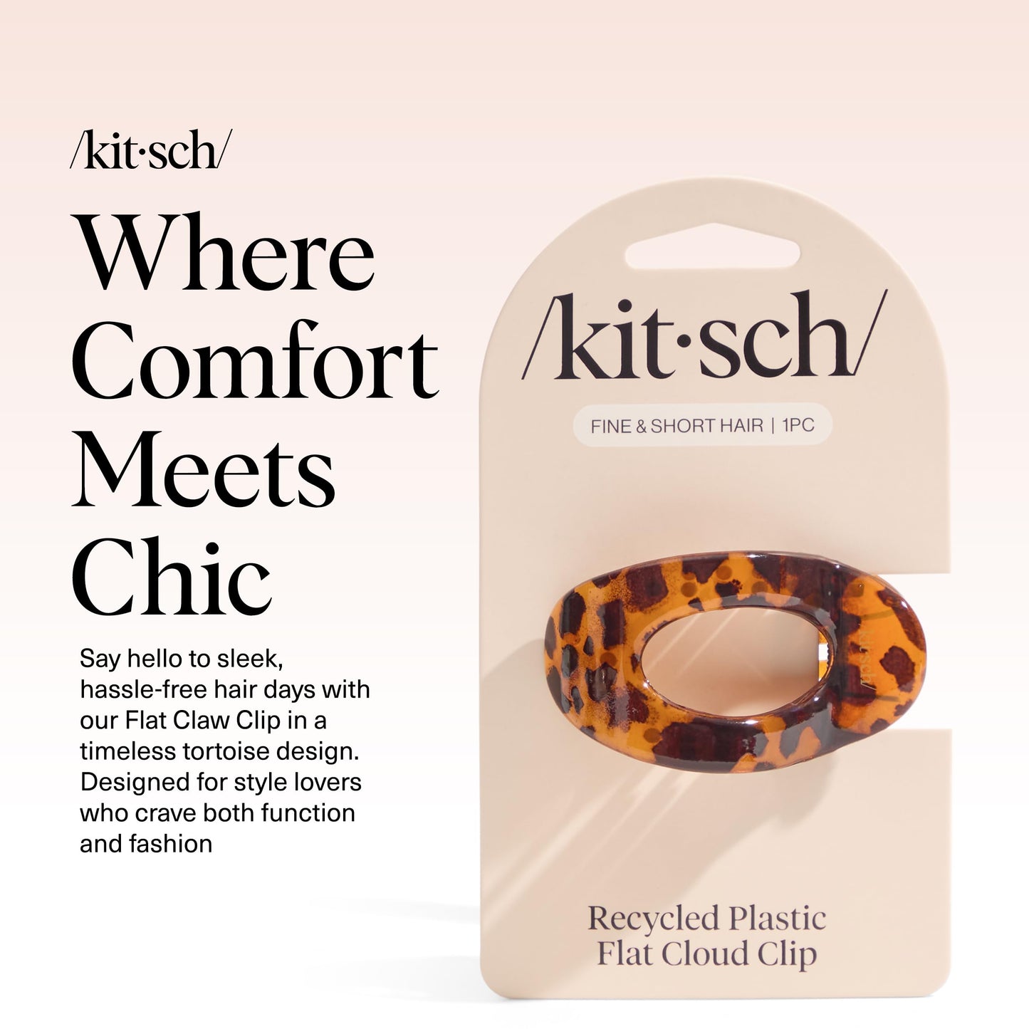 Kitsch Small Flat Claw Clips for Women – Strong Hold Non-Slip Hair Clips for Thick & Fine Hair, Comfortable All-Day Wear, Tortoise Design