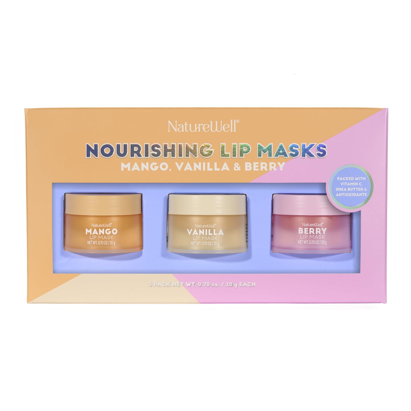NATURE WELL Hydrating Lip Masks 3-Pack – Mango, Vanilla & Berry, High-Shine, Non-Greasy, Softening & Conditioning, 0.70 oz