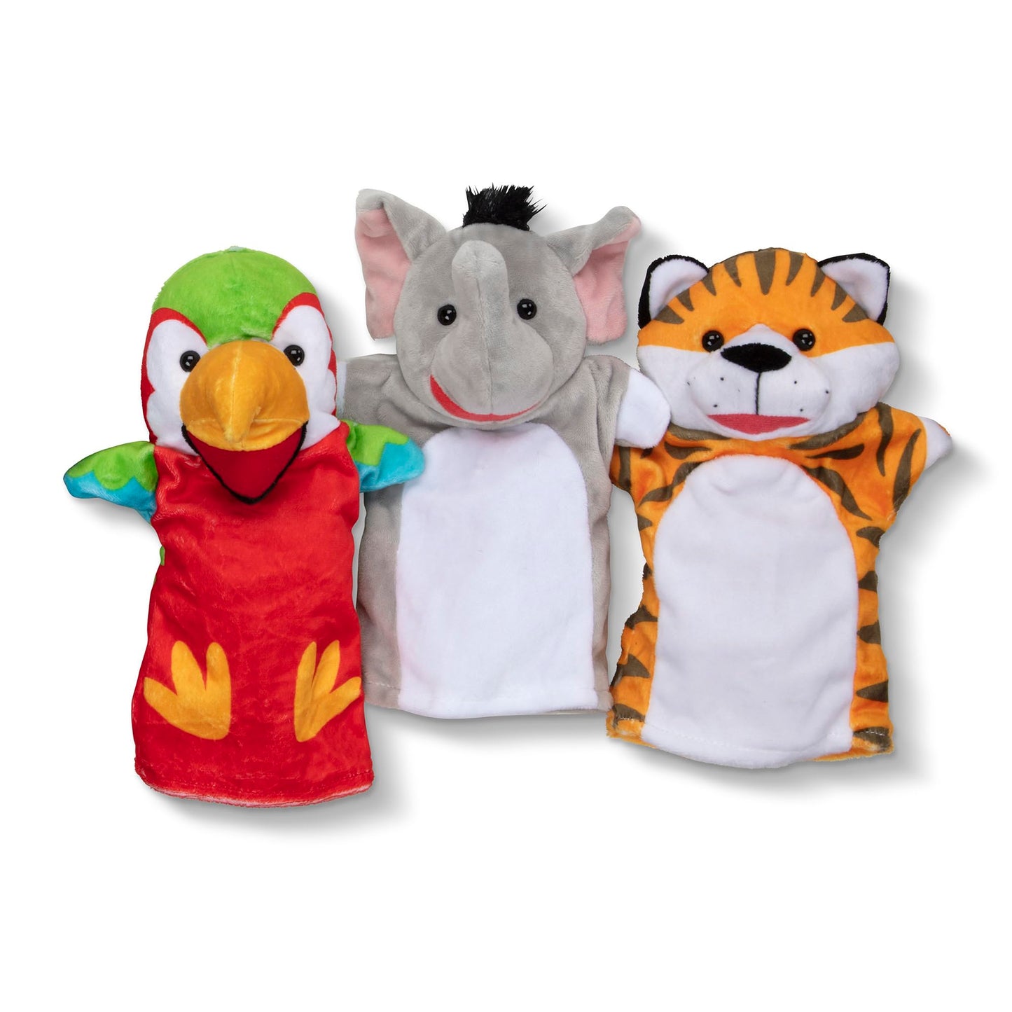 Melissa & Doug Safari Buddies Plush Hand Puppets Set of 6 – Elephant, Tiger, Parrot, Giraffe, Monkey & Zebra for Kids Ages 2+