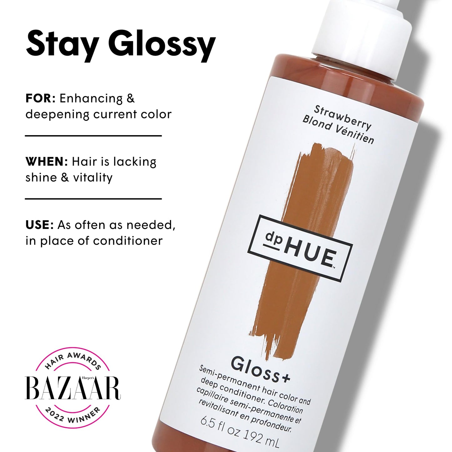 dpHUE Gloss+ Semi-Permanent Hair Color & Conditioner, Strawberry - Enhances Tone & Shine, Lasts Up to 8 Washes, Vegan & Sulfate-Free, 6.5 oz