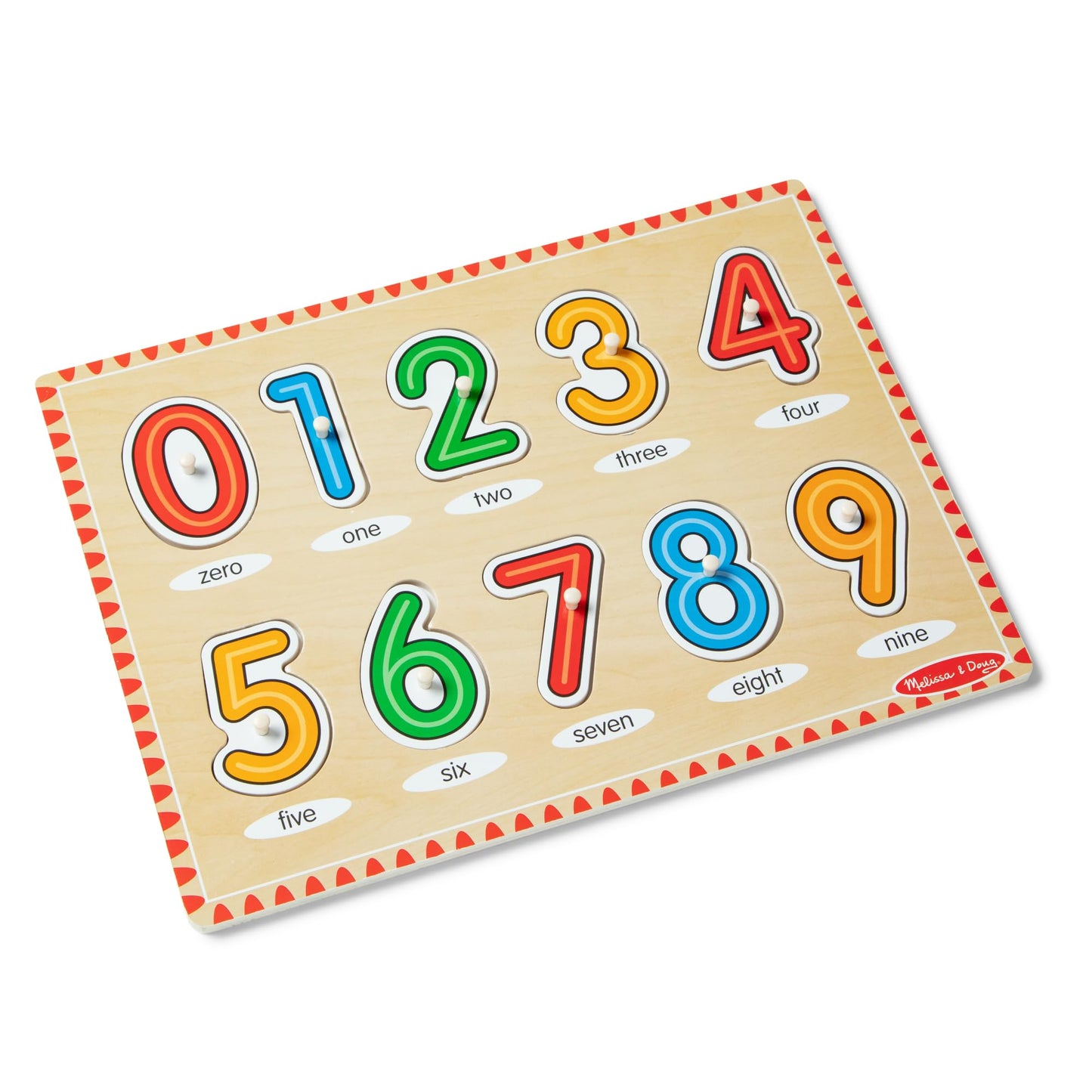 Melissa & Doug Lift & See Numbers Wooden Peg Puzzle - 10 Pieces Number Puzzles for Toddlers and Kids Ages 1+ - FSC-Certified Materials