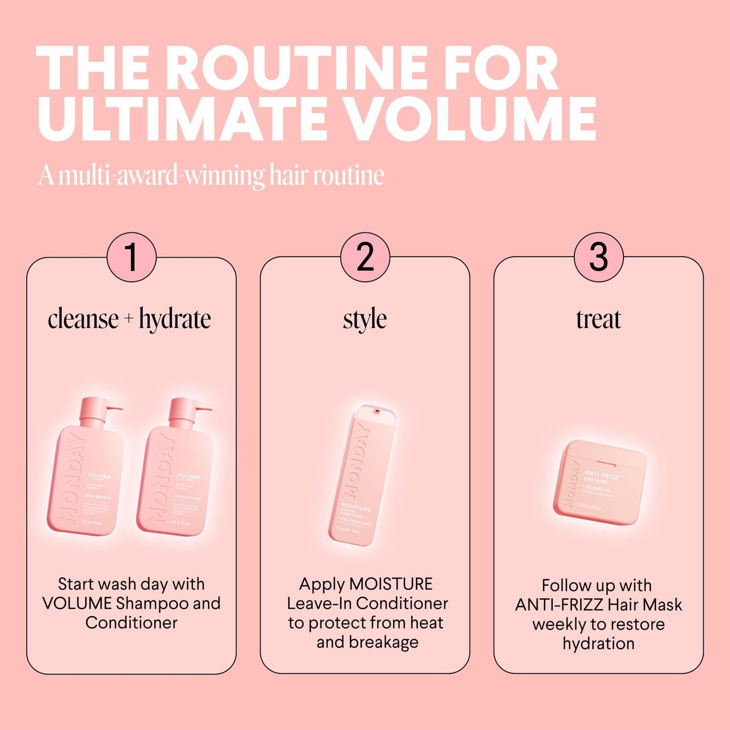 MONDAY HAIRCARE Volume Shampoo & Conditioner Set 12oz (2pk) | For Thin, Fine & Oily Hair | With Coconut Oil, Ginger Extract & Vitamin E | Recyclable Bottles