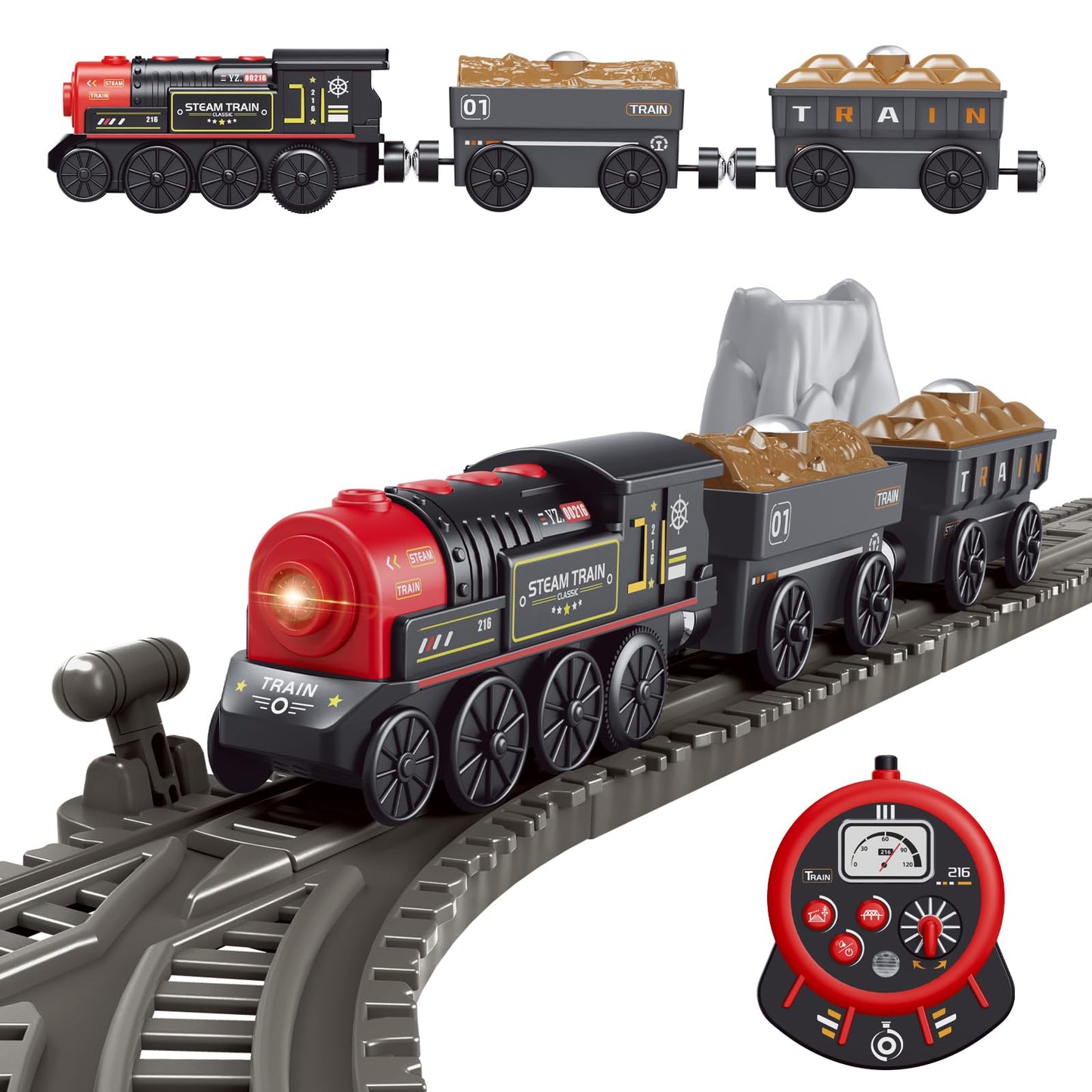 Motorized Remote Control Train for Wooden Tracks – Battery Operated Locomotive with Magnetic Connection, Compatible with Thomas, Brio, Chuggington