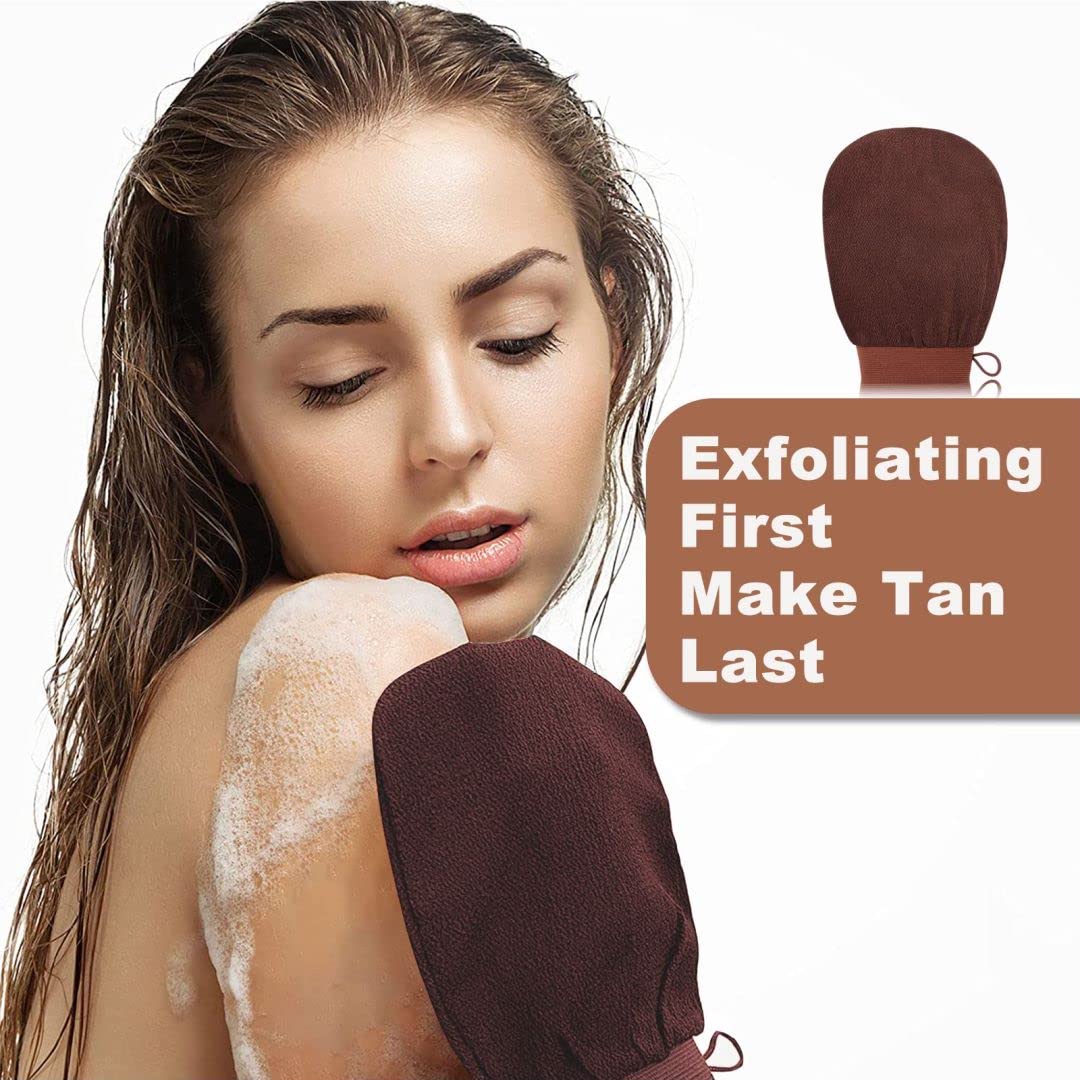 Sanfery 5-Piece Self Tanning Mitt Kit with Self Tanner Back Applicator, Self Tanning Brush, Exfoliating Mitt & Accessories for Flawless Tan