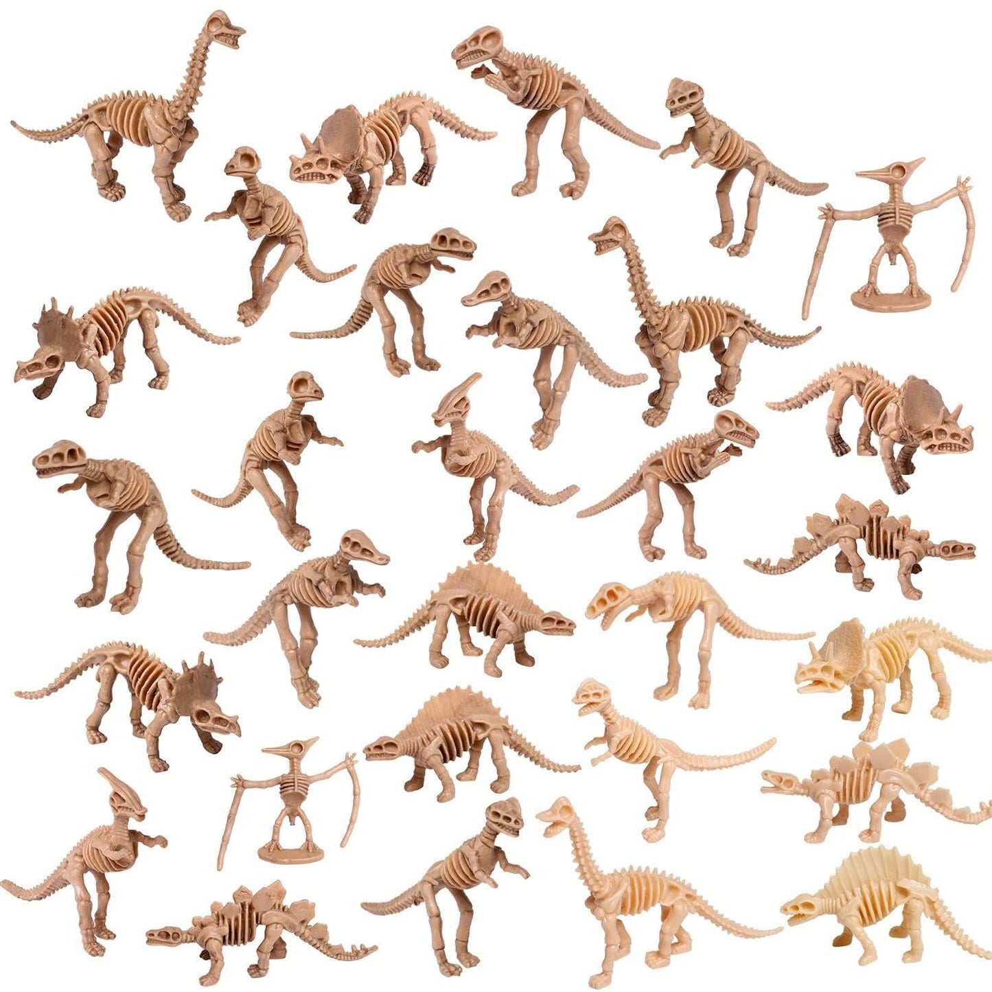 UPINS 30-Pack Dinosaur Fossil Skeleton Toys, 3.7" Assorted Dino Bones for Kids, Educational Science Play, Sand Dig, Party Favors