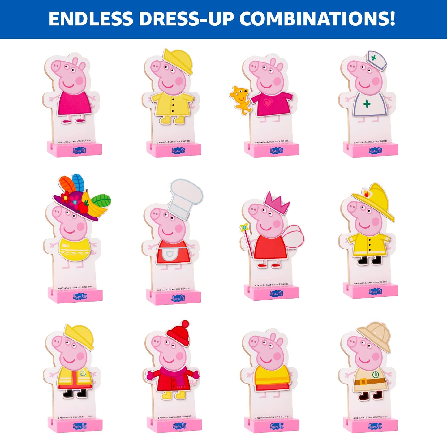 Peppa Pig Magnetic Wooden Dress-Up Doll with 26 Pieces & Storage Box – Mix & Match Creative Play for Kids 3+