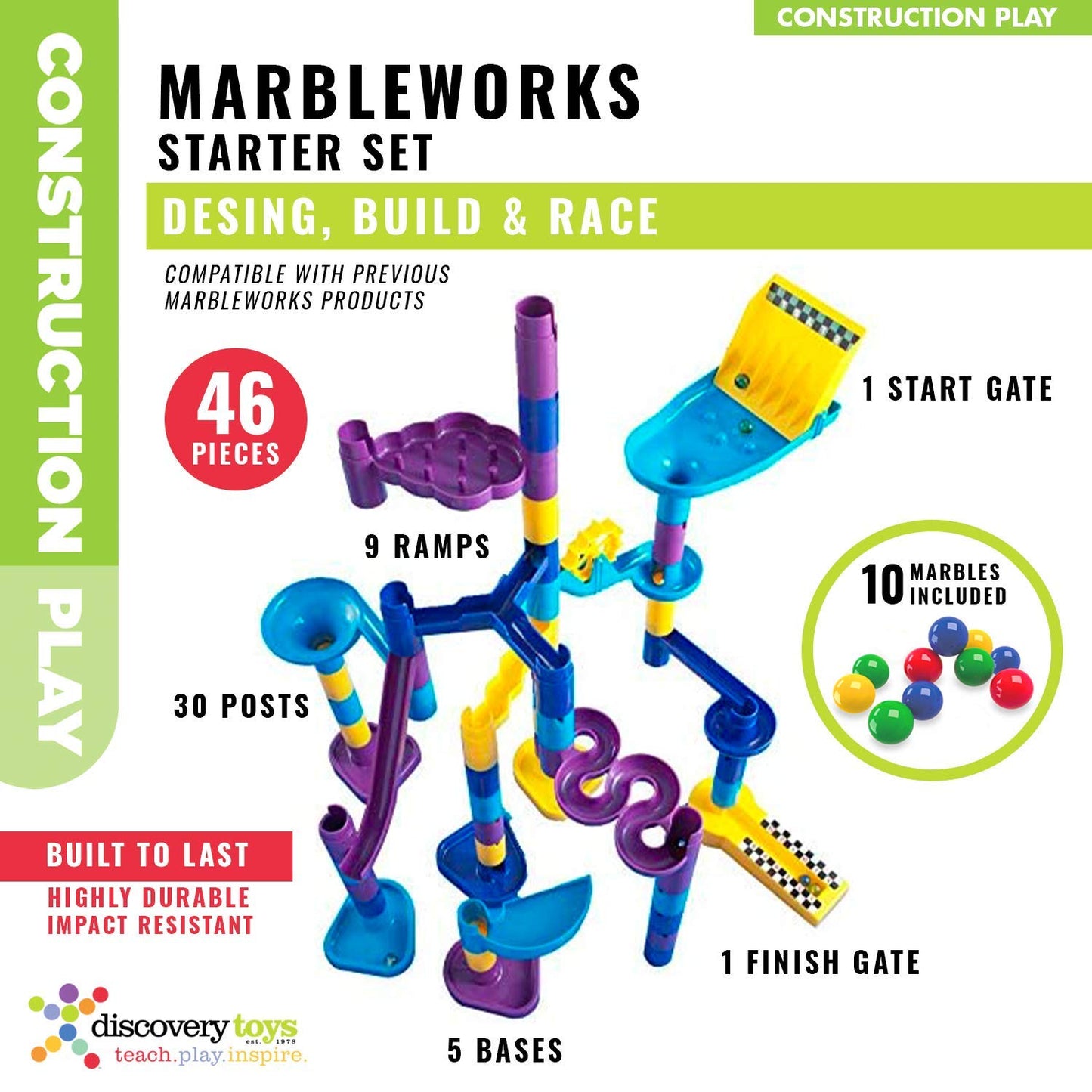 Discovery Toys MARBLEWORKS Marble Run Starter Set – STEM Educational Building Blocks for Kids 5+ | Hands-On Learning & Skill Development