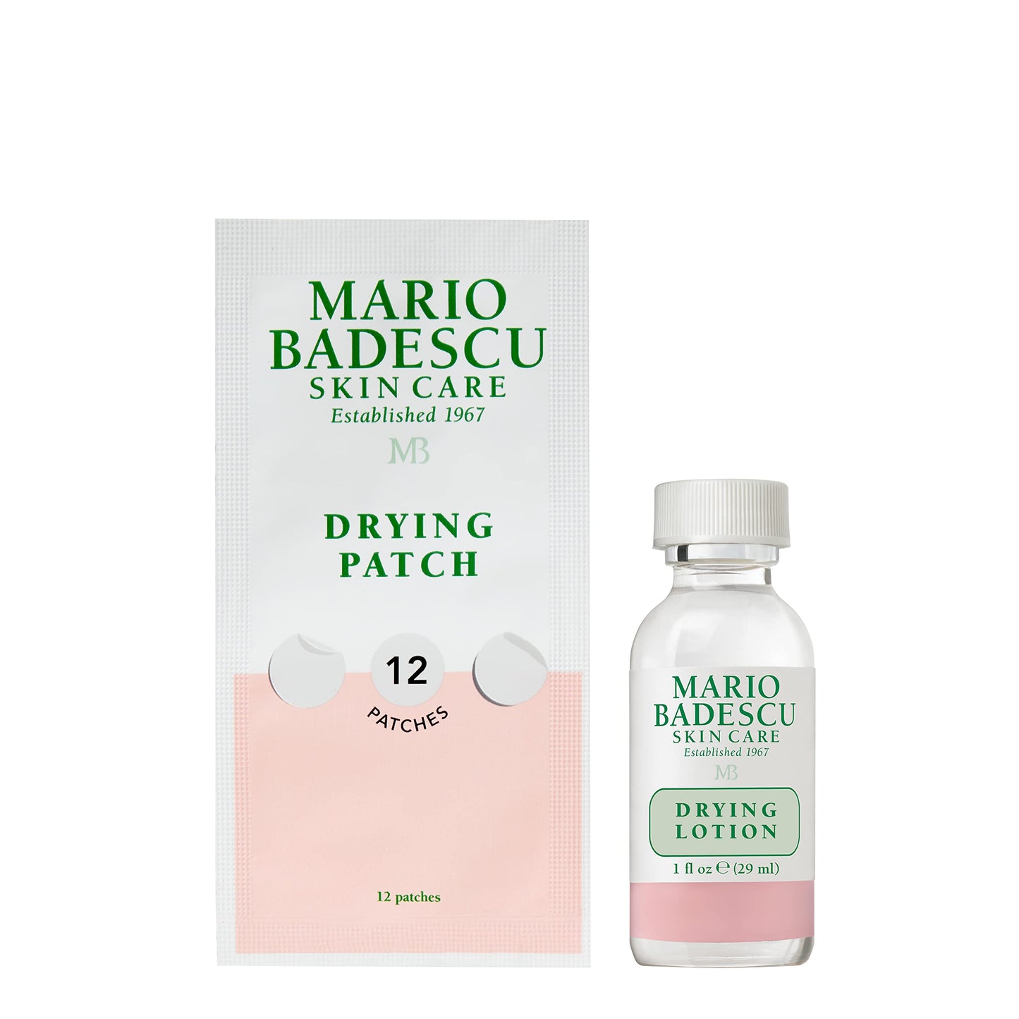 Mario Badescu AM/PM Blemish Kit – Salicylic Acid & Sulfur Drying Lotion + 12 Invisible Pimple Patch Stickers, 1 fl oz