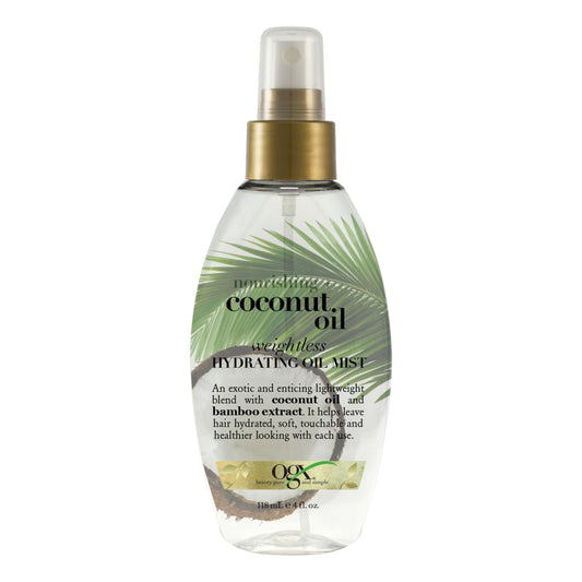 OGX Nourishing + Coconut Oil Weightless Hydrating Hair Mist, Leave-In Treatment with Bamboo Extract, Paraben & Sulfate-Free, 4 Fl Oz