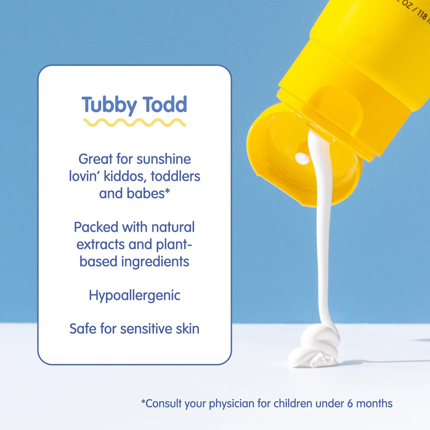 TUBBY TODD Mineral Sunscreen SPF 50 for Kids - Broad Spectrum, Water-Resistant 80 Min, Non-Greasy, Sensitive Skin Safe, 2 Pack 4 fl oz