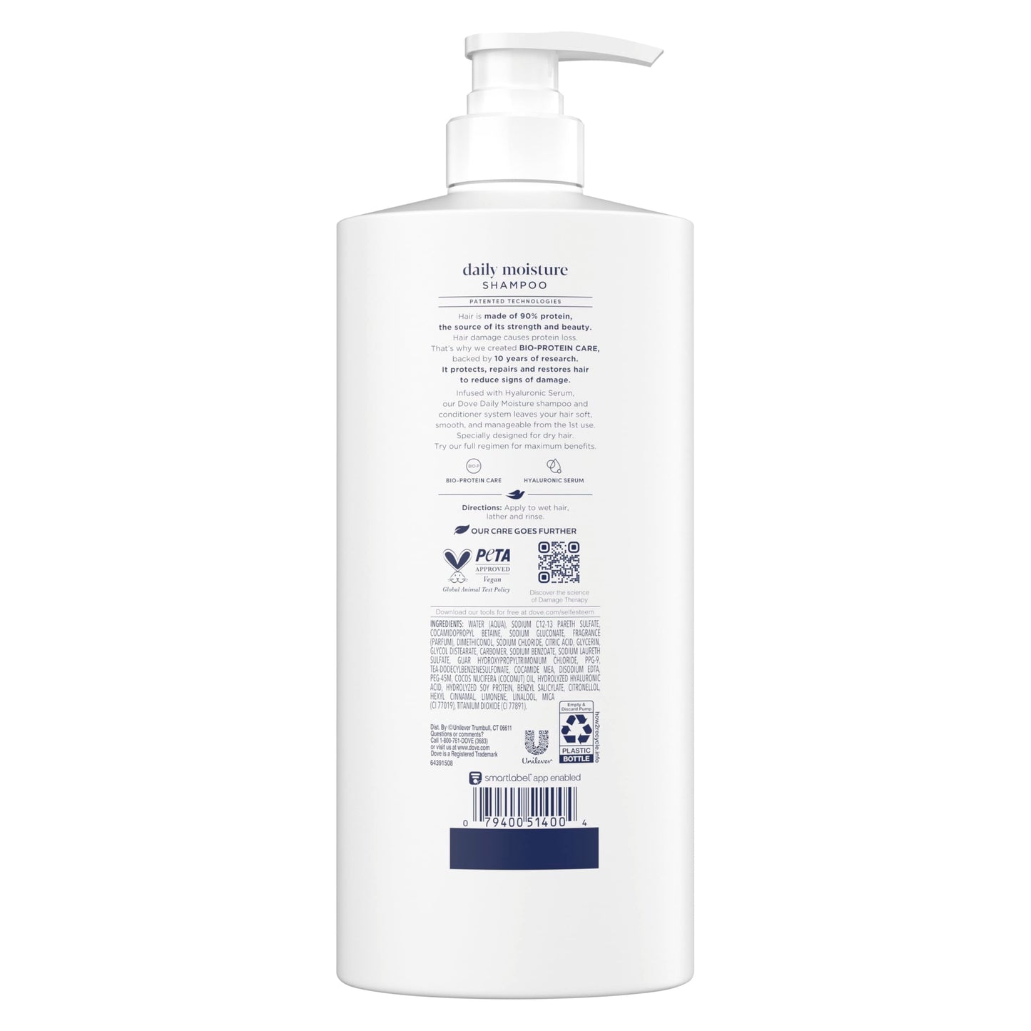 Dove Damage Therapy Shampoo Daily Moisture for Dry Hair with Bio-Protein Care Technology and Hyaluronic Serum 28 Fl Oz