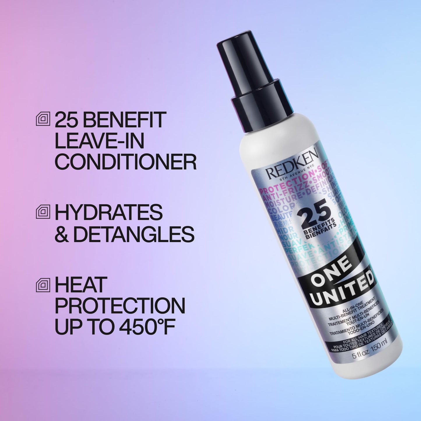 Redken One United All-In-One Leave-In Conditioner Spray | 25 Benefits | Heat Protectant, Detangler & Conditioner for All Hair Types | 13.5 Fl Oz