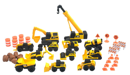 CAT Construction Toys Little Machines Mega Set – 40+ Pieces with XL Crane, Excavator, 10 Mini Vehicles & Accessories, STEM Toy Ages 3+