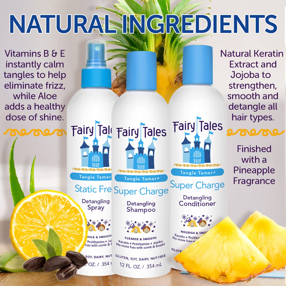 Fairy Tales Tangle Tamer Static Free Detangling Spray - Detangler Spray for Kids - Paraben Free, Sulfate Free, Gluten Free, Nut Free - 12 oz