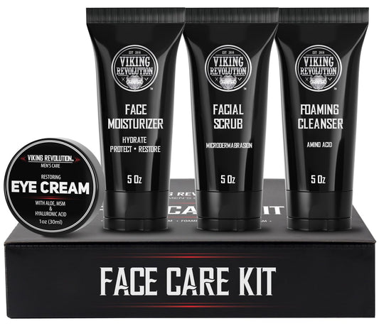 Viking Revolution Men's Skincare Kit – Face Moisturizer, Microdermabrasion Scrub, Foaming Cleanser (5oz) & Eye Cream (1oz)