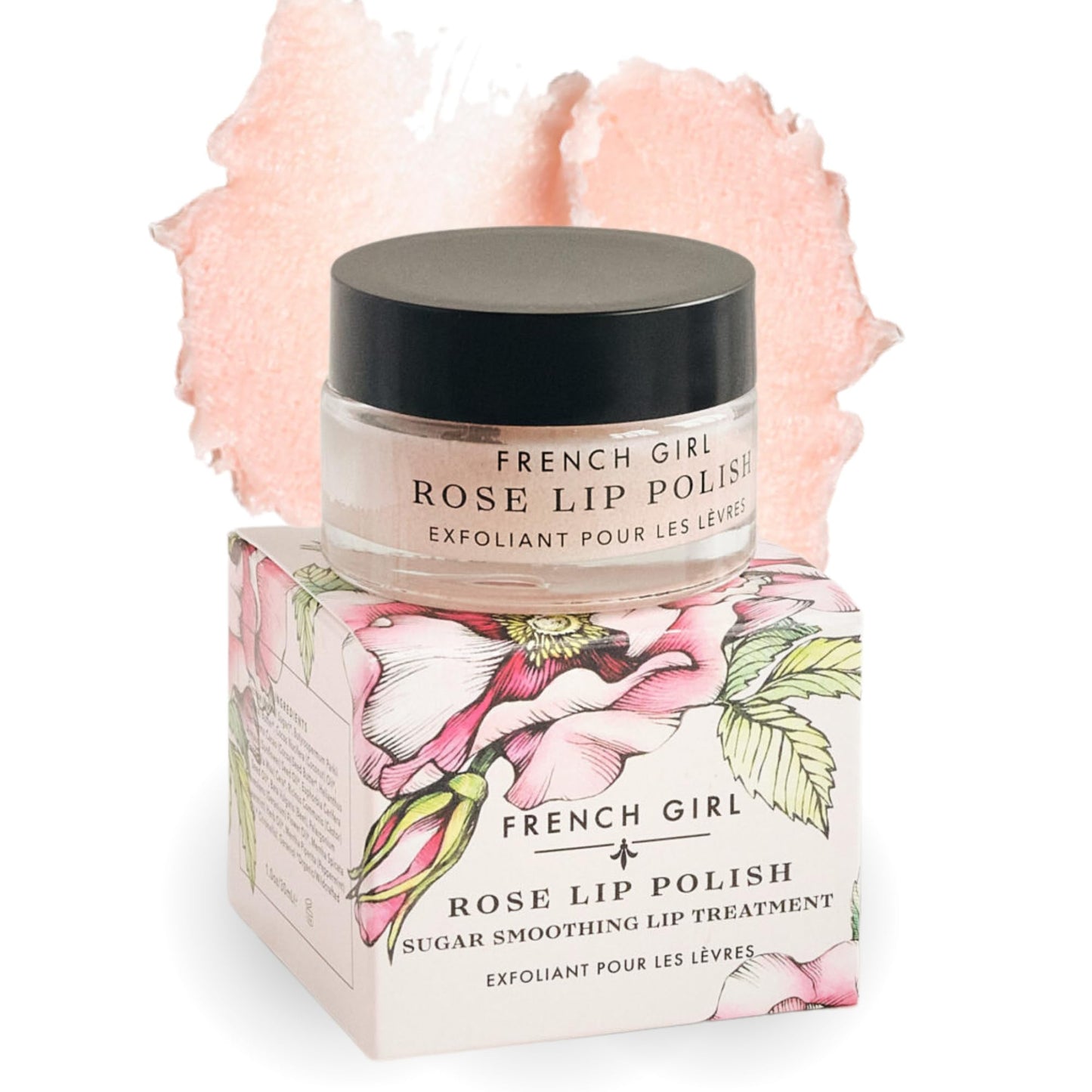 French Girl Rose Lip Scrub, Organic Hydrating Lip Exfoliator & Moisturizer with Shea Butter & Essential Oils, Vegan & Cruelty-Free, 1oz