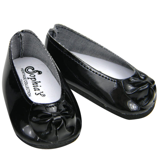 Sophia's Faux Patent Leather Dress Shoes with Upper Bow Detail for 18 Inch Dolls, Black
