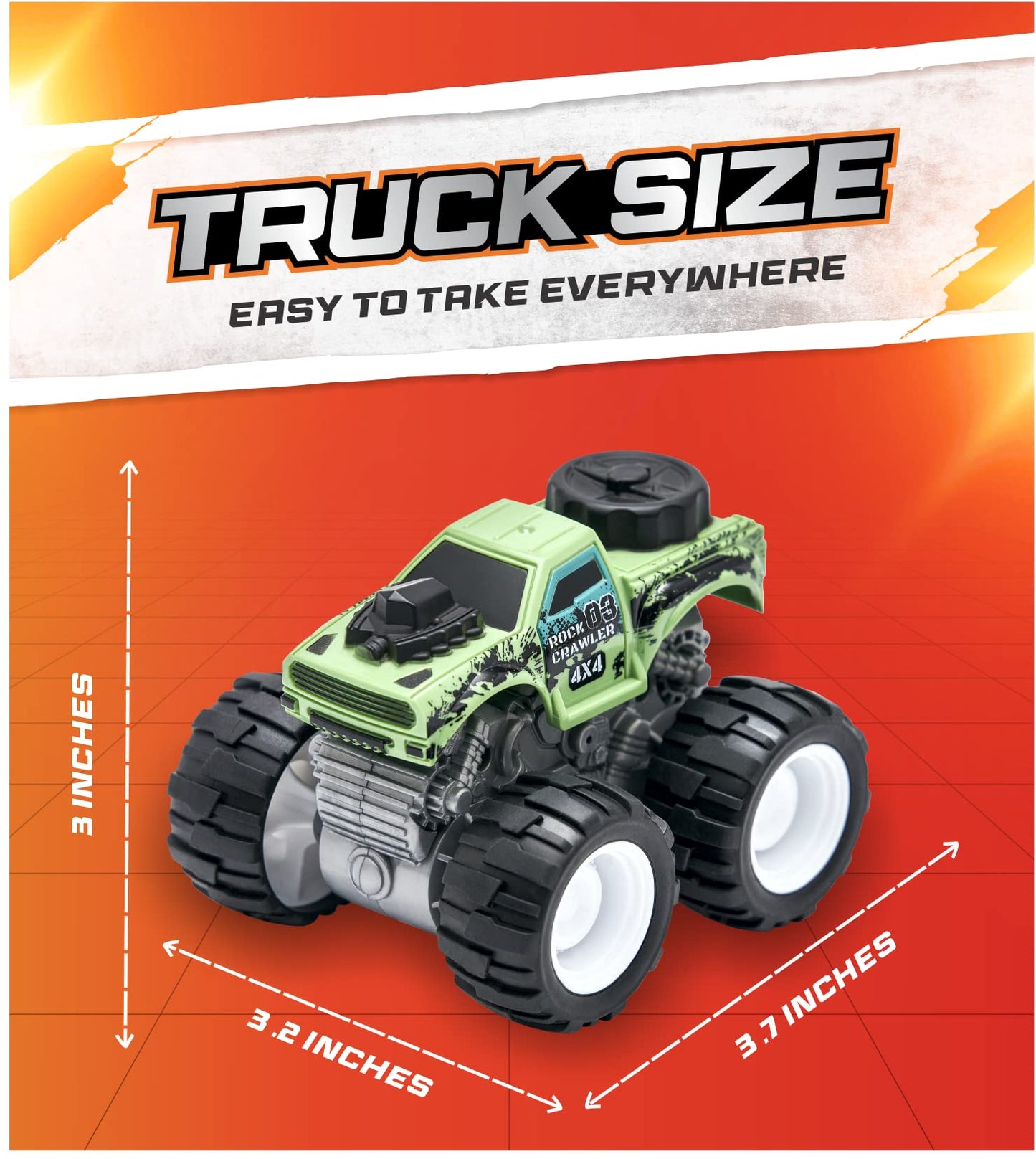 Team Power Monster Trucks 6-Pack – Friction Powered 4WD Toy Cars for Boys & Girls, Giant Wheels, 360° Stunts, Ages 3+ [Amazon Exclusive]