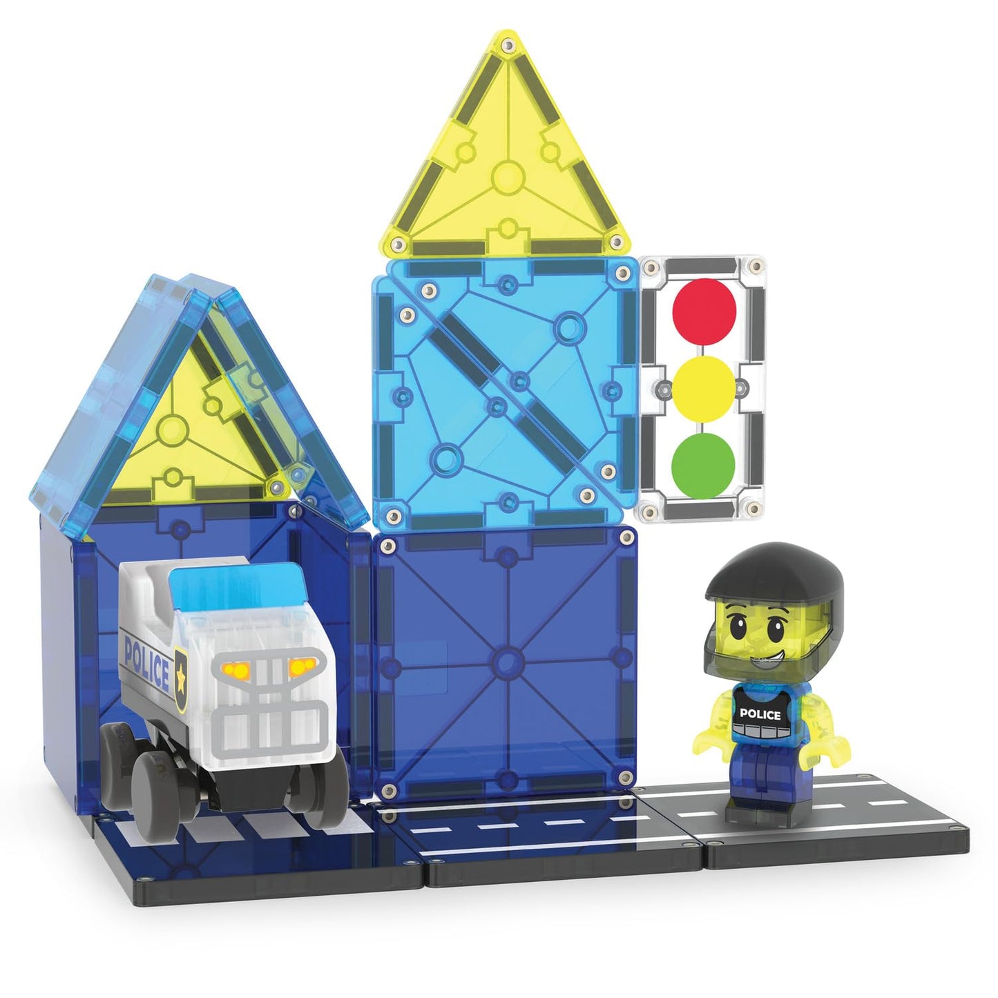 MAGNA-TILES Police Patrol 20-Piece Magnetic Construction Set, The Original Magnetic Building Brand