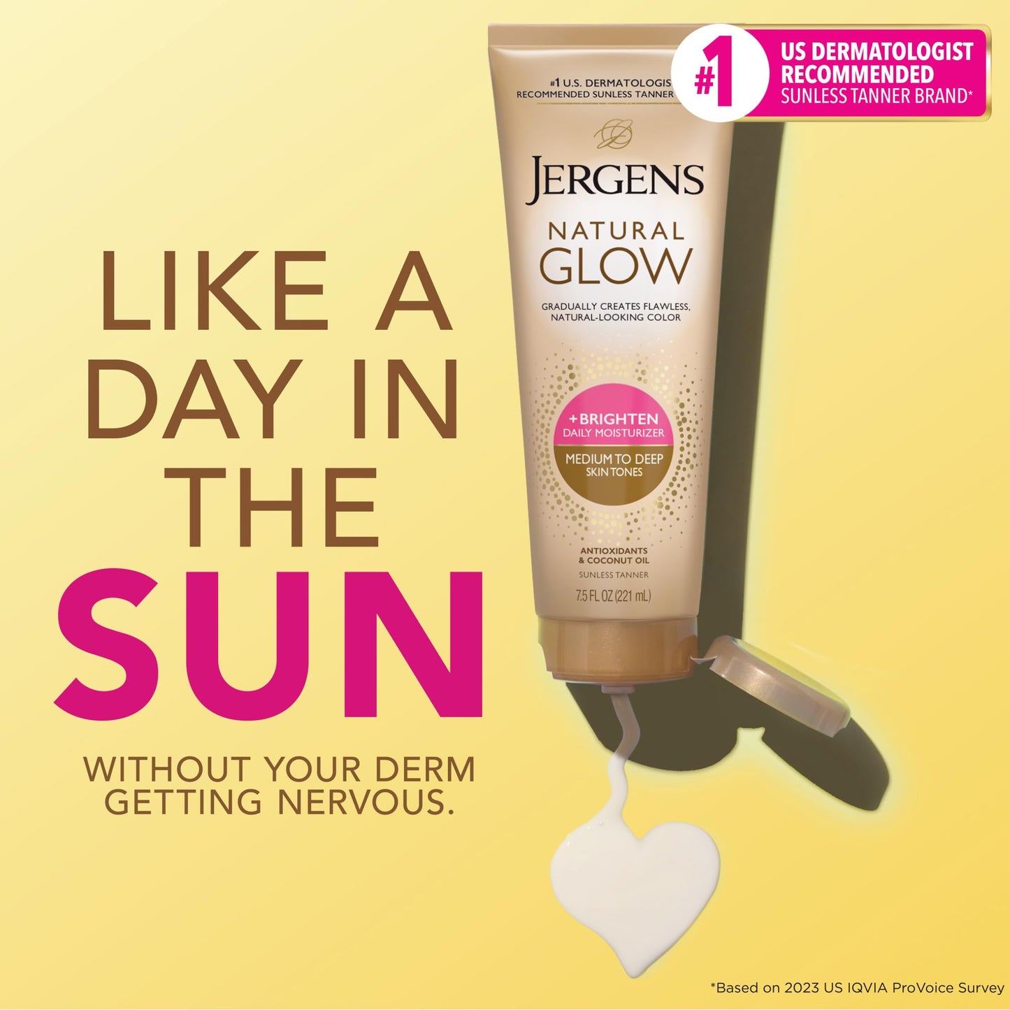 Jergens Natural Glow Self-Tanner Lotion – Sunless Tanning for Medium to Deep Skin, Daily Moisturizer with Coconut Oil, Vitamin E & Antioxidants, 7.5 oz