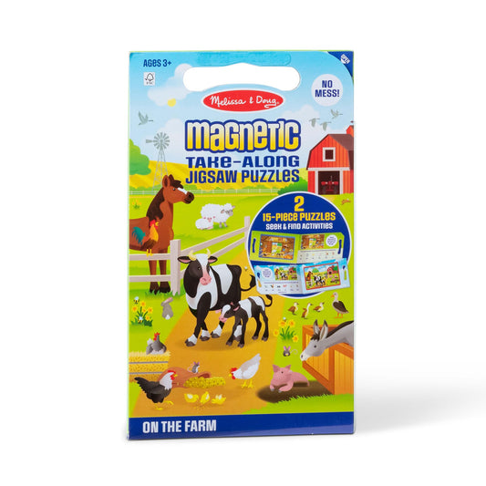 Melissa & Doug Take-Along Magnetic Jigsaw Puzzle Set – On the Farm, 2 x 15 Pieces, Travel Activity Toy for Kids Ages 3+, FSC Certified