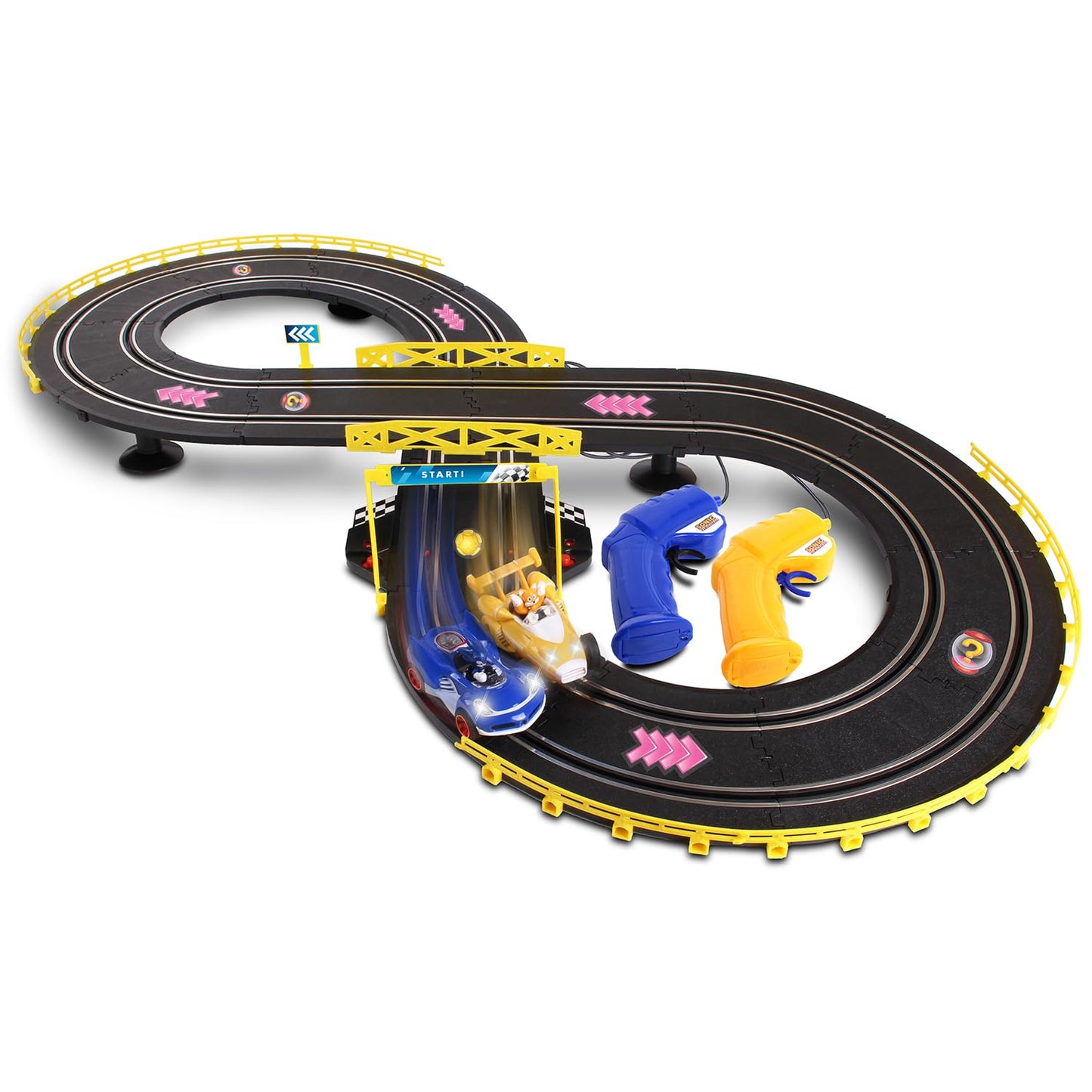 NKOK Sonic & Tails RC Slot Car Set Race Set Vehicle, Black, Cars Rase on Figure-8 Track, Features a Lap Counter, Perfect Item for Kids, Ages 5 and up
