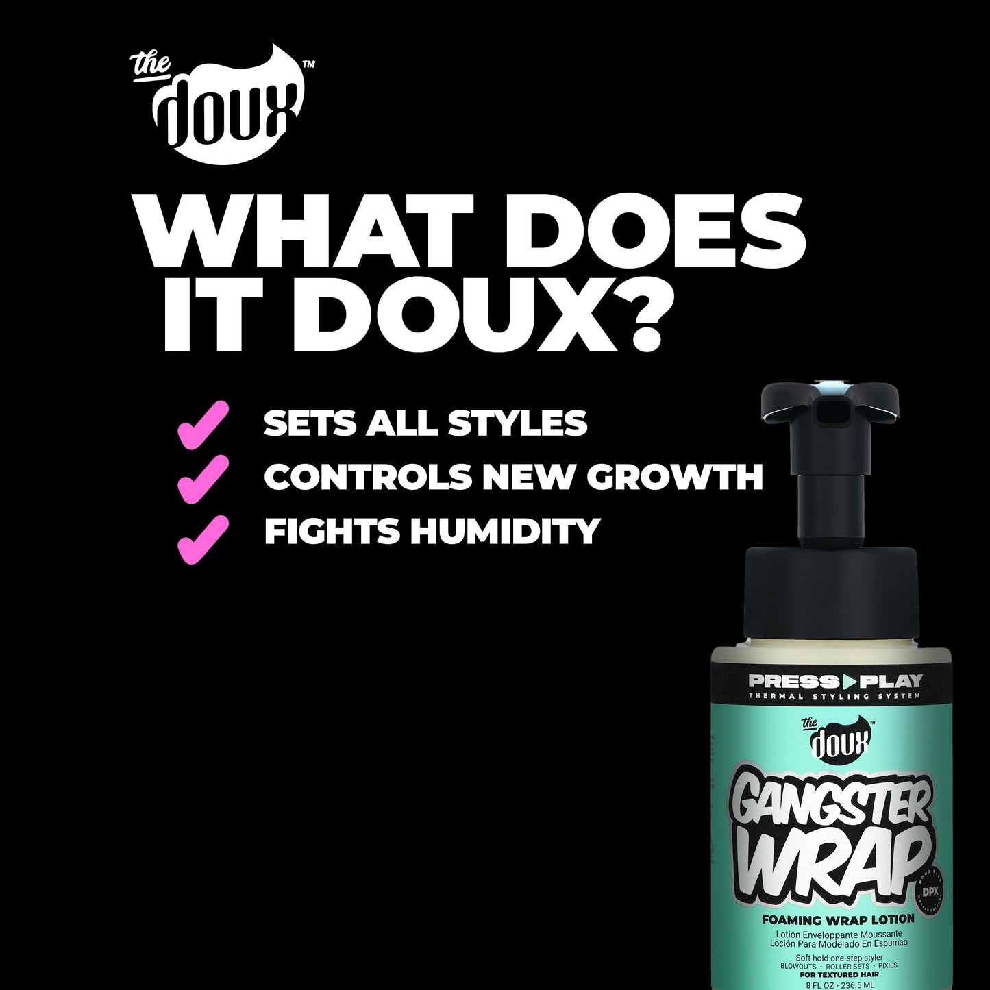 The Doux GANGSTER WRAP Foaming Wrap Lotion – Heatless Curl & Anti-Frizz Mousse with Heat Protection for Blowouts, Roller Sets & Pixie Cuts