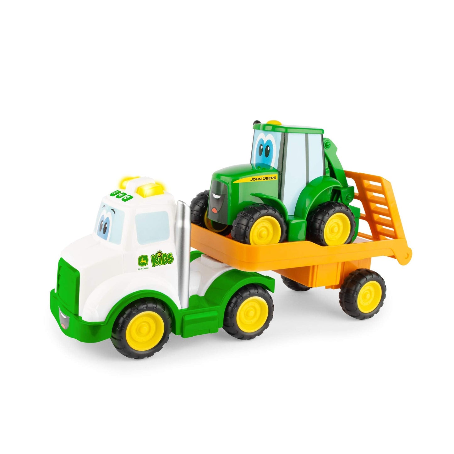 TOMY John Deere Lights & Sounds Farmin' Friends Hauling Set with Truck & Backhoe Tractor Toy for Indoor & Outdoor Play, Ages 18+ Months