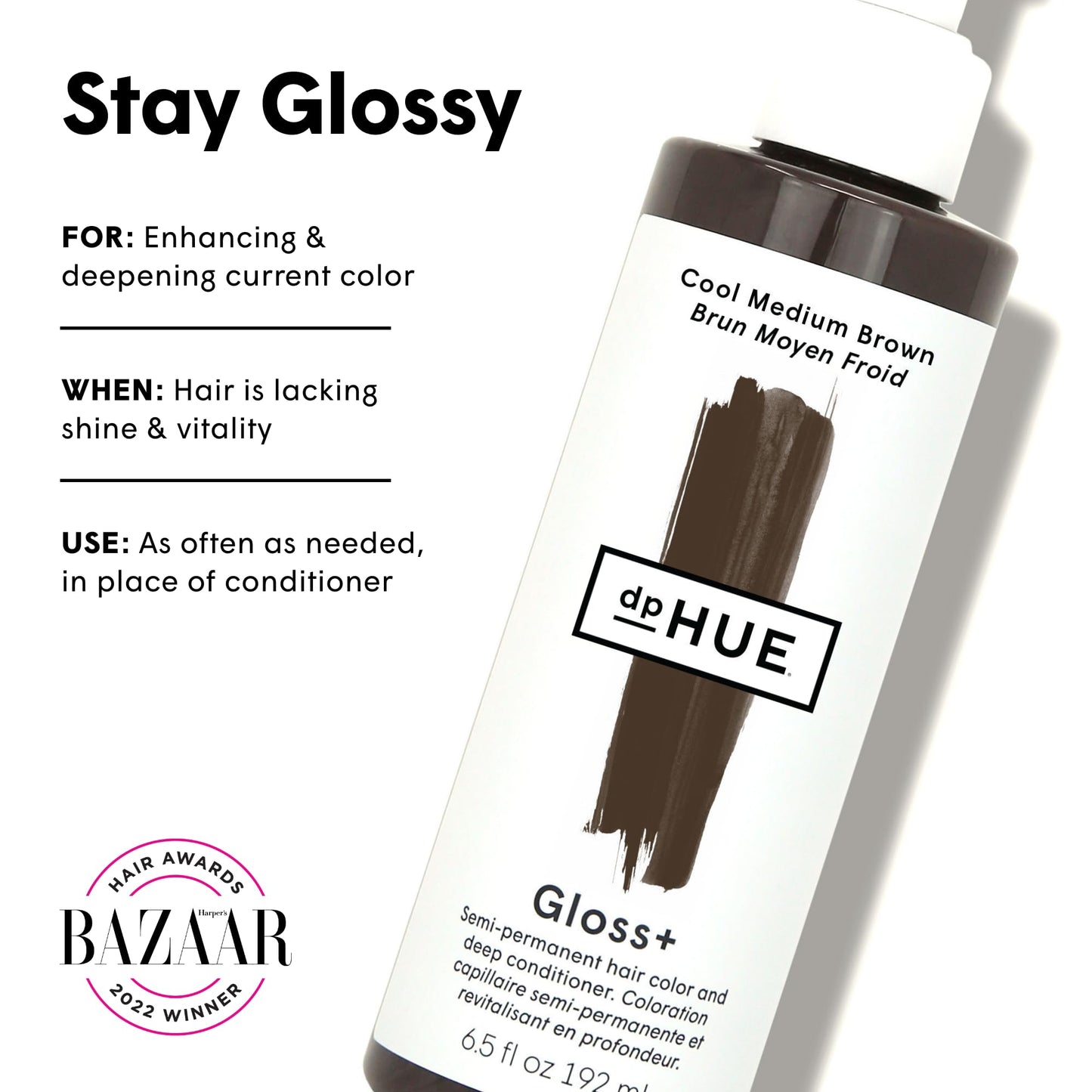 dpHUE Gloss+ Cool Medium Brown - Semi-Permanent Hair Color & Deep Conditioner - Lasts Up to 8 Washes - Vegan, Sulfate & Paraben Free, 6.5 oz