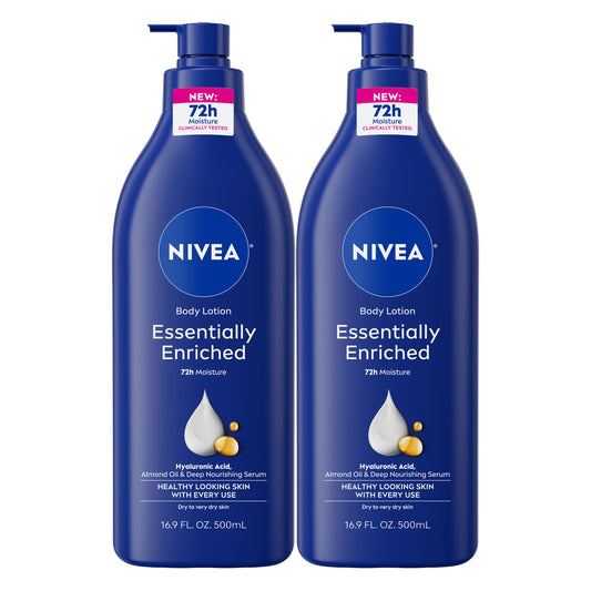NIVEA Essentially Enriched Body Lotion for Dry Skin, Pack of 2, 16.9 Fl Oz Pump Bottles
