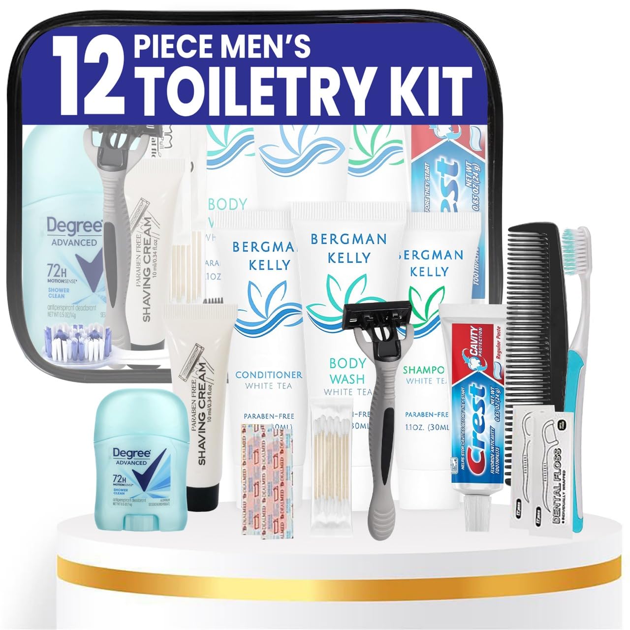 TrekTote Travel Toiletry Kit for Men – 12-Piece TSA-Compliant Set with Shampoo, Conditioner, Body Wash & Travel Bag Essentials
