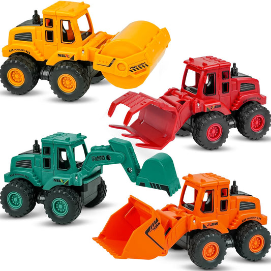 Beestech Friction Powered Construction Truck Toys for Kids Ages 3+, 4-Pack Sand Vehicles Set with Excavator, Bulldozer & Road Roller