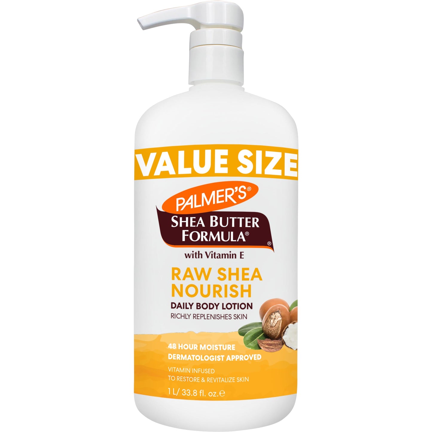 Palmer's Shea Formula Raw Shea Body Lotion for Dry Skin, Hand & Body Moisturizer, Value Size Pump Bottle, 33.8 Ounces (Pack of 1)