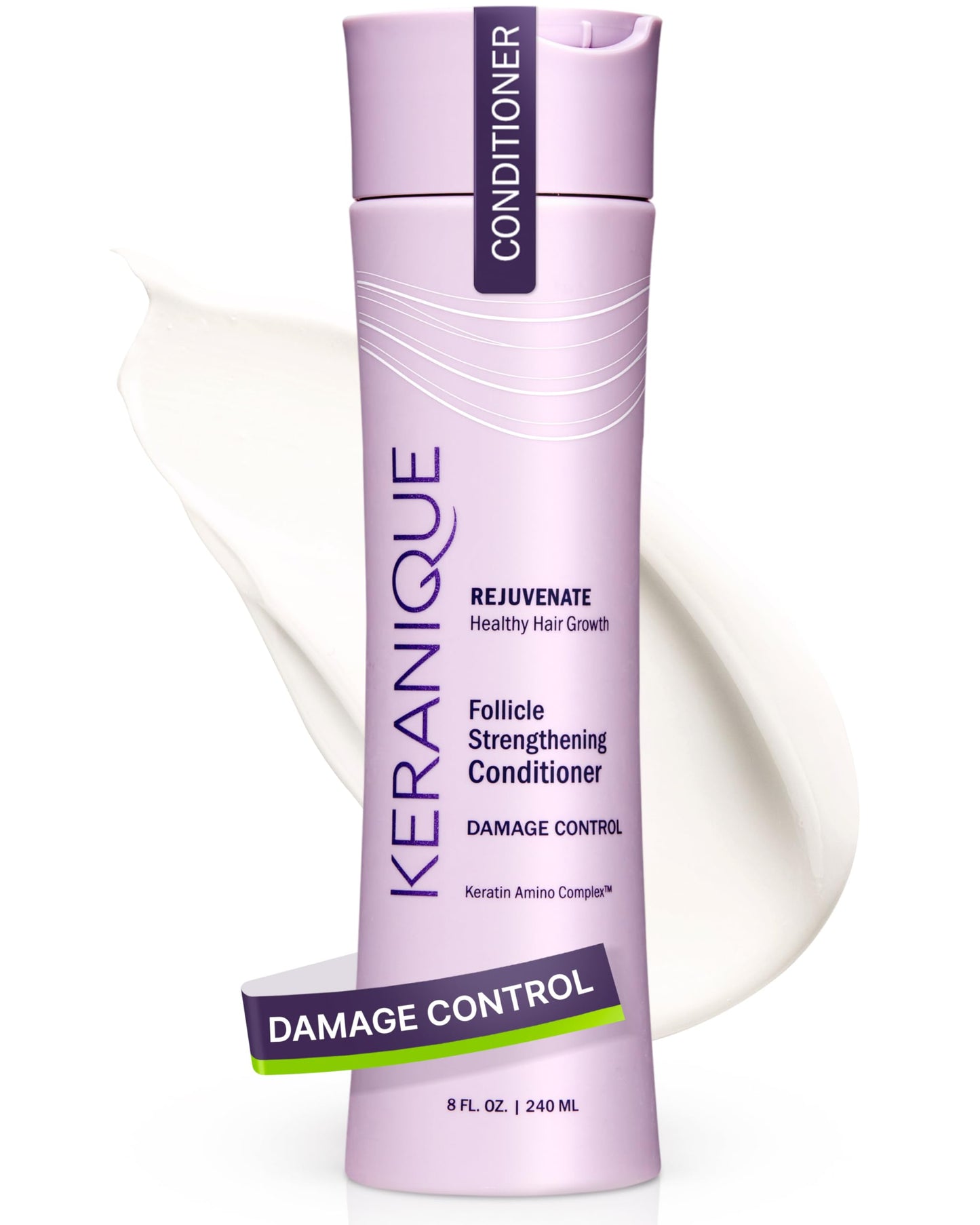 Keranique Damage Control Conditioner - Hydrating Treatment with Keratin for Dry Damaged Hair