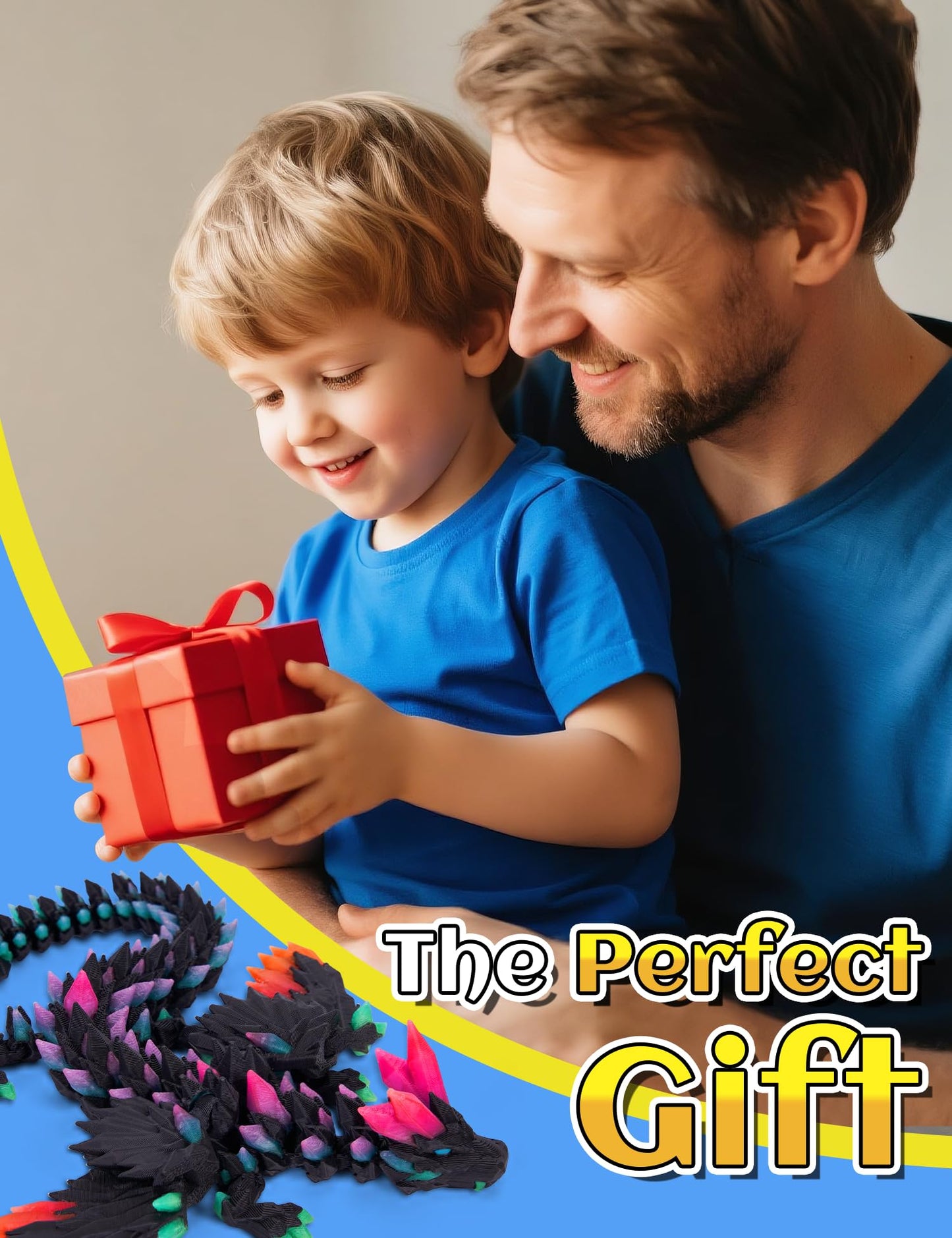 YILCER 3D Printed Glow-in-the-Dark Dragon Eggs with Wings, Articulated Fidget & Dinosaur Toys for Teens, Boys & Girls – Rainbow