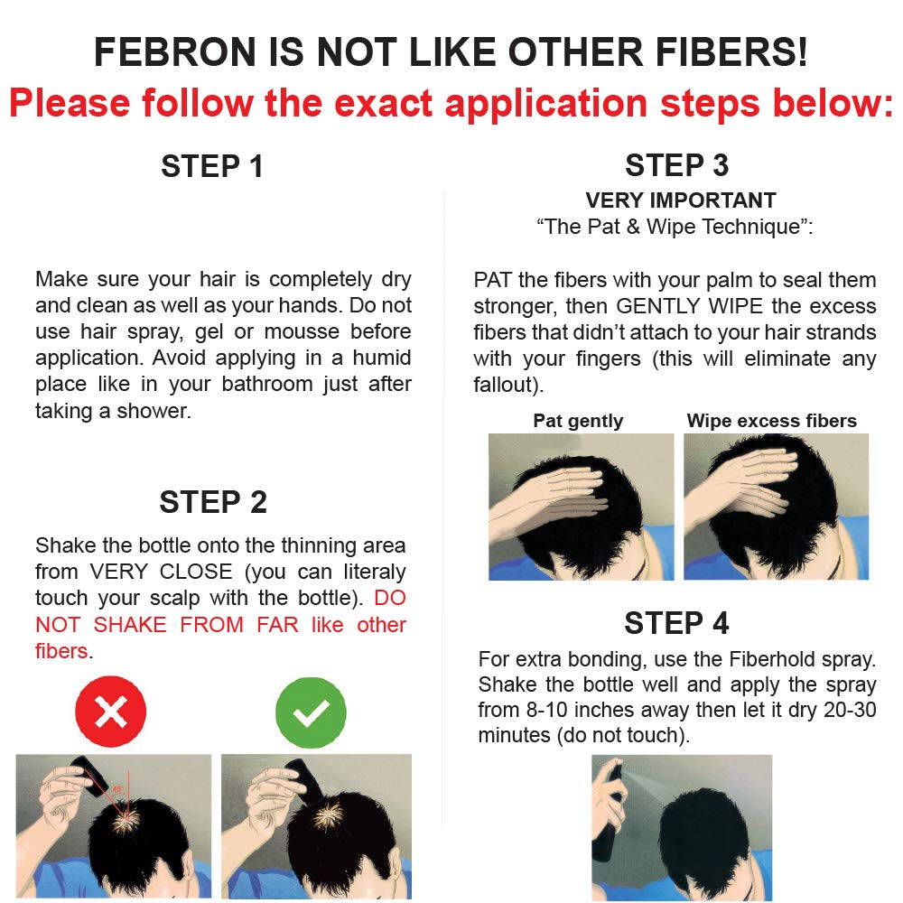 FEBRON Hair Fibers for Thinning Hair Black 30g – Hair Loss Concealer for Men & Women – Natural, Undetectable Hair Powder Filler for Bald Spots