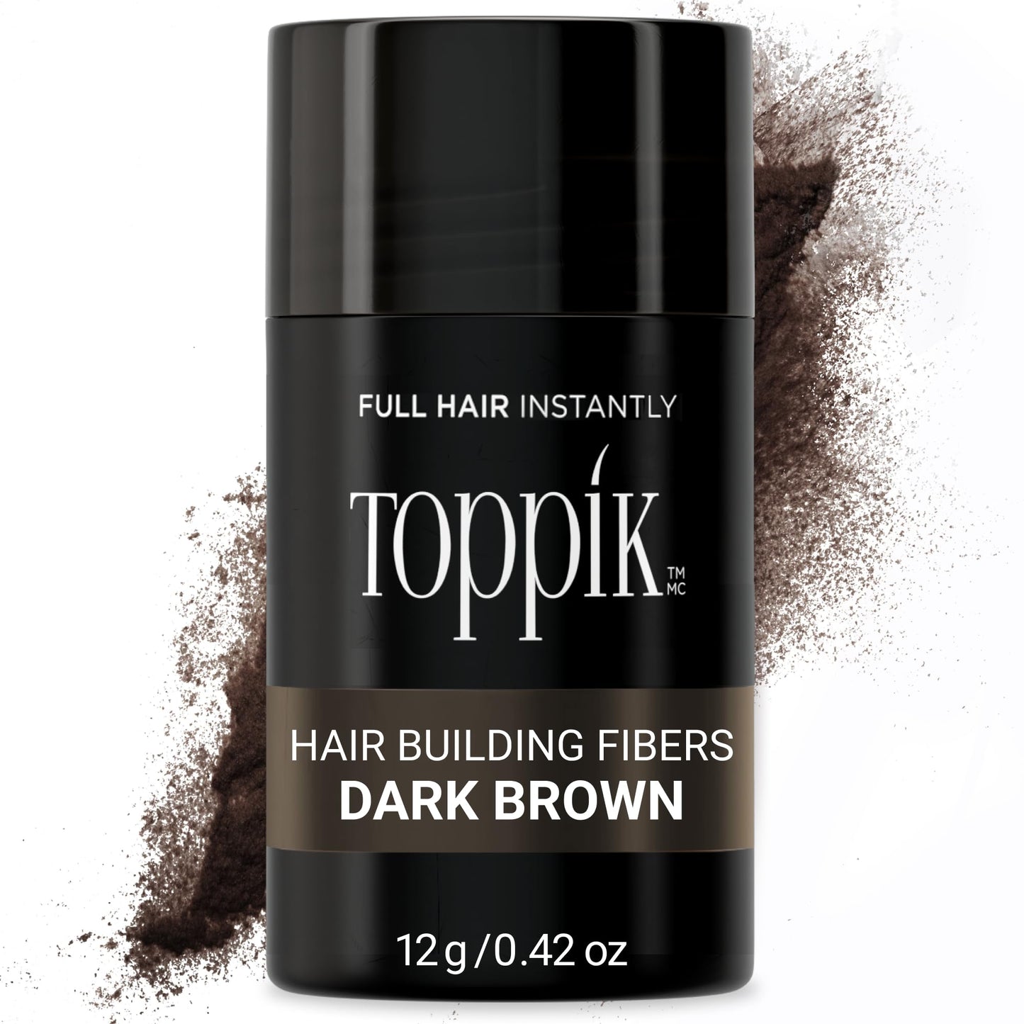 Toppik Hair Building Fibers Dark Brown 12g – Instantly Thicker, Fuller Hair for Men & Women – Keratin Formula for Fine or Thinning Hair, 9 Shades
