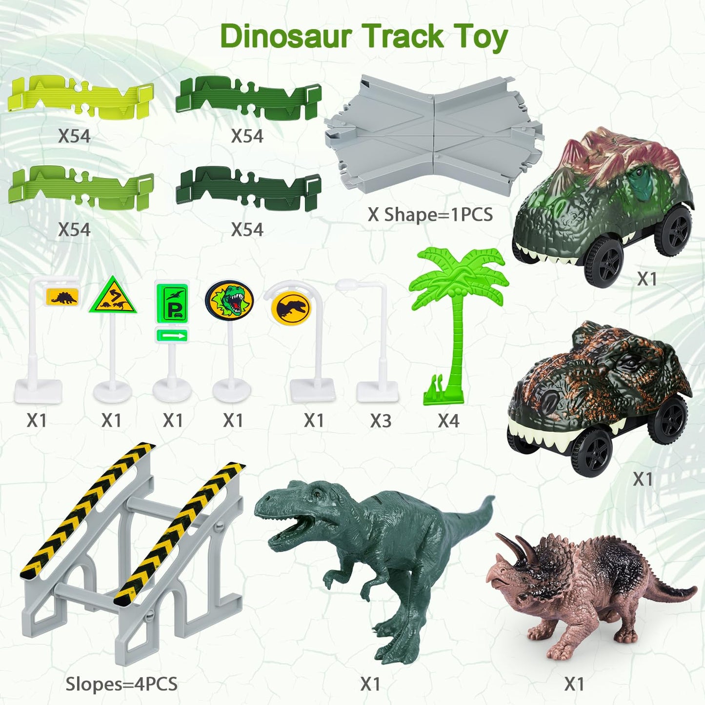 Dinosaur Toys,Create A Dinosaur World Road Race,Flexible Track Playset and 2 pcs Cool Dinosaur car for 3 4 5 6 Year & Up Old boy Girls Best Gift